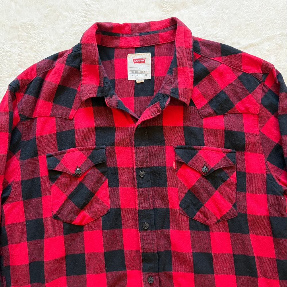 Levi’s Men’s XL Buffalo Plaid Flannel Shirt Red Black Western Cotton